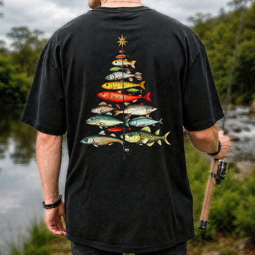 Vintage Fish Collection Fishing Rod Graphic T-Shirt | Back Print