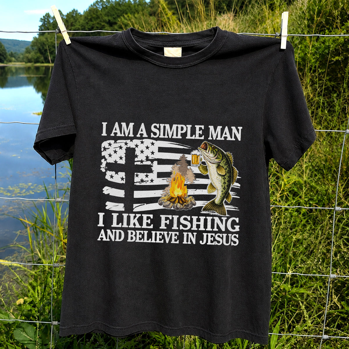 I Am a Simple Man Fishing Bass and Faith Graphic T-Shirt