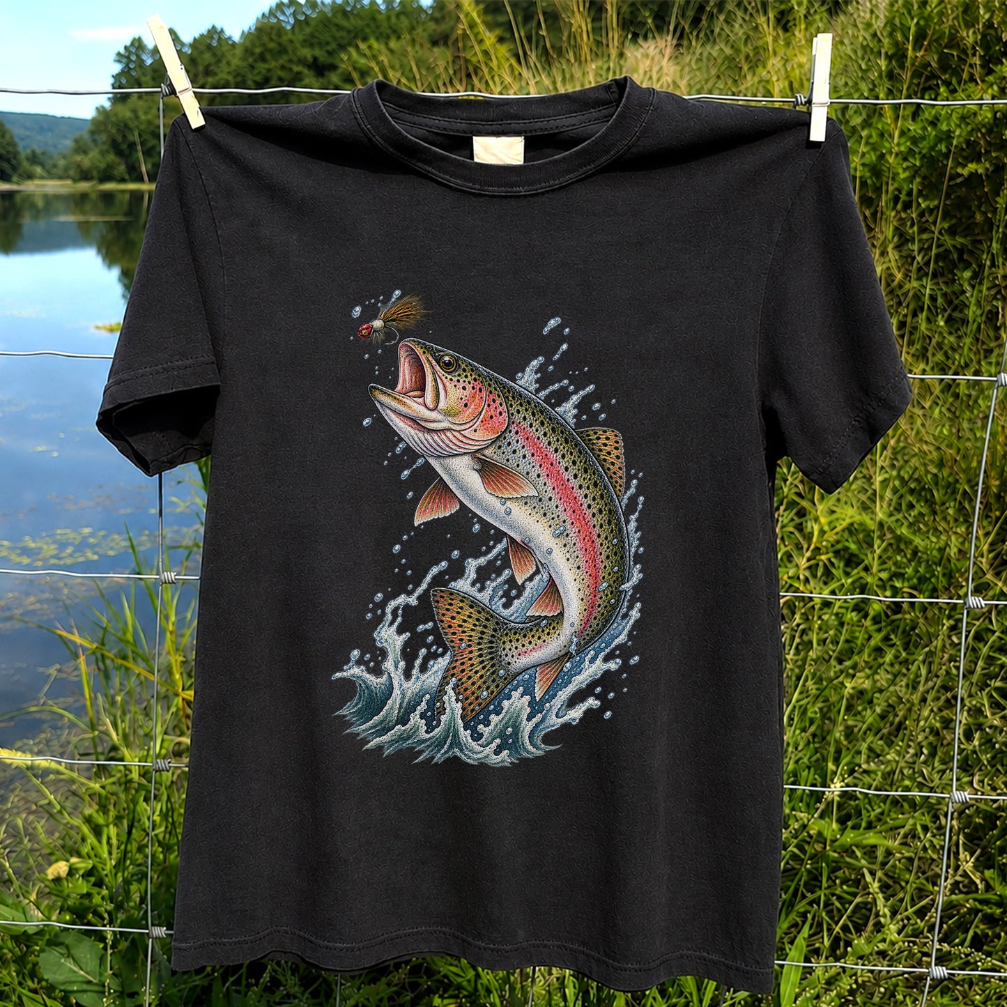 Rainbow Trout Leaping for a Fly Fishing Graphic T-Shirt