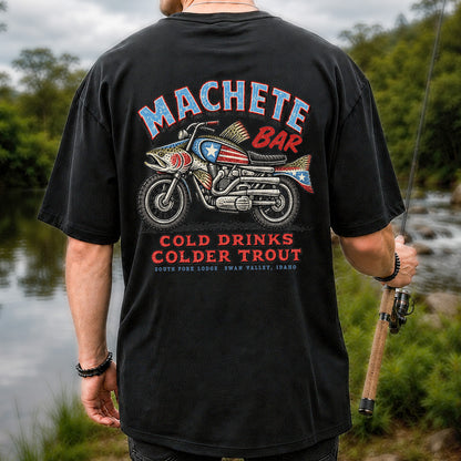 Machete Bar Cold Drinks Colder Trout Fishing T-Shirt | Back Print
