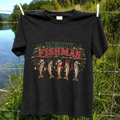 Merry Fishmas Five Christmas Trout Fishing Graphic T-Shirt
