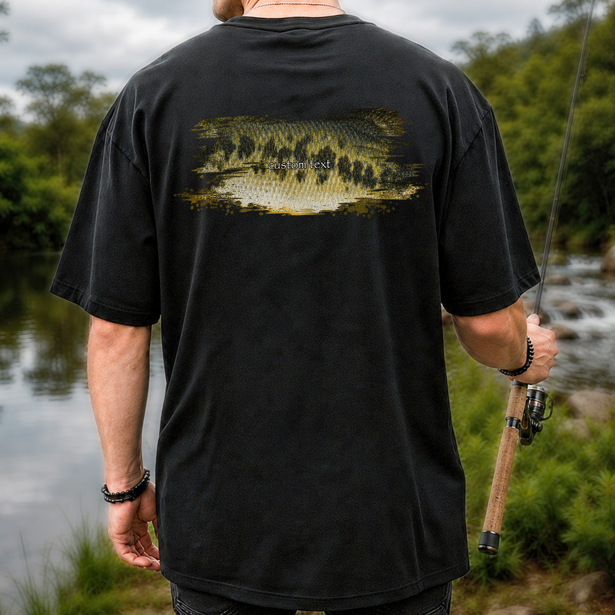 Custom Text Bass Fishing Graphic T-Shirt | Back Print