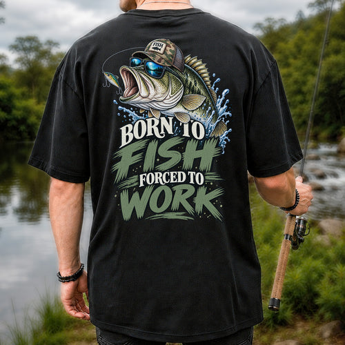 Born to Fish Forced to Work Bass Graphic T-Shirt | Back Print