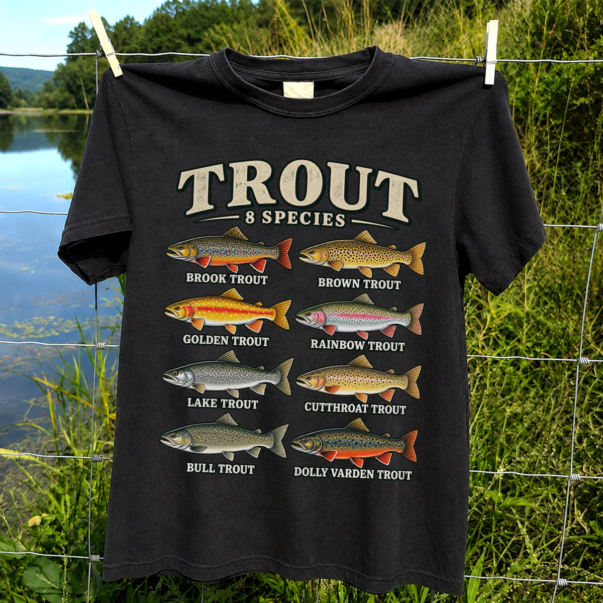 Trout 8 Species Vintage Fish Chart Graphic T-Shirt