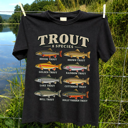 Trout 8 Species Vintage Fish Chart Graphic T-Shirt