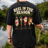 Reel in the Season Christmas Fishing Lures Graphic T-Shirt | Back Print