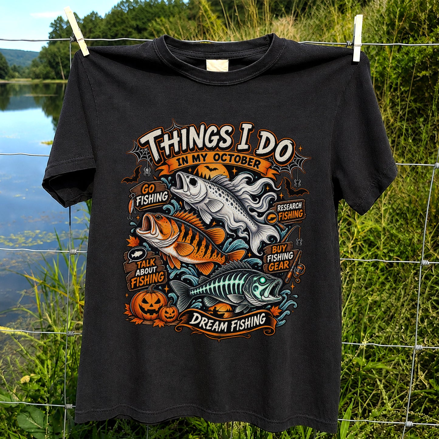 Things I Do in My October Halloween Fishing Graphic T-Shirt