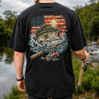 American Flag Largemouth Bass Fishing Graphic T-Shirt | Back Print