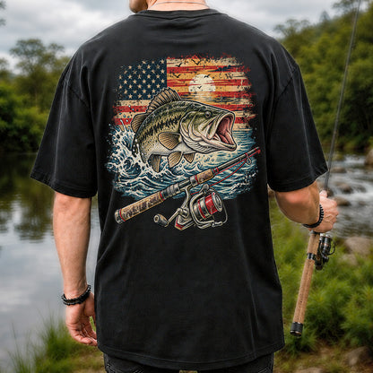American Flag Largemouth Bass Fishing Graphic T-Shirt | Back Print