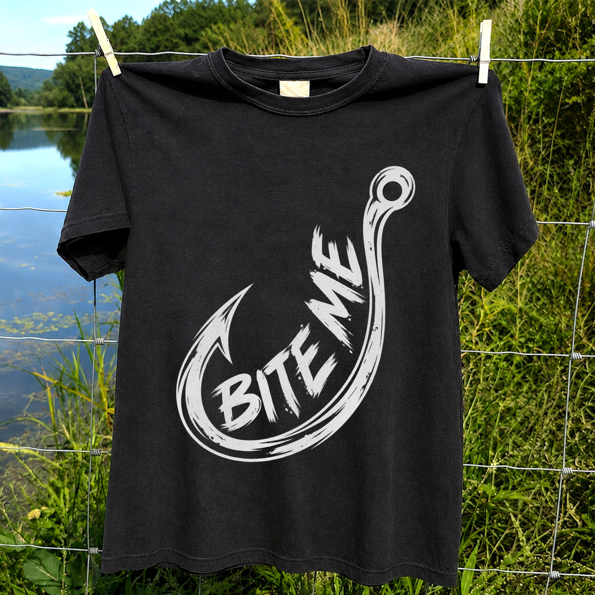 Bite Me Fishing Hook Funny Angler Graphic T-Shirt