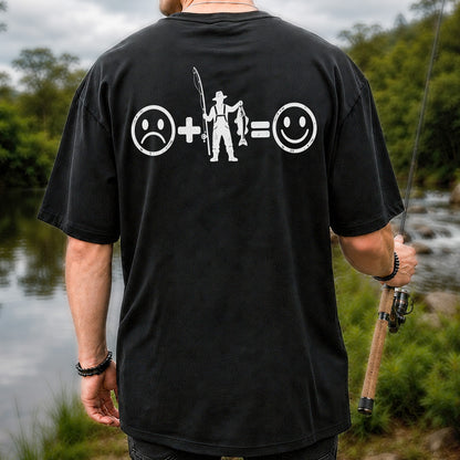 Fishing Turns Sad Face Into Happy Face Graphic T-Shirt | Back Print
