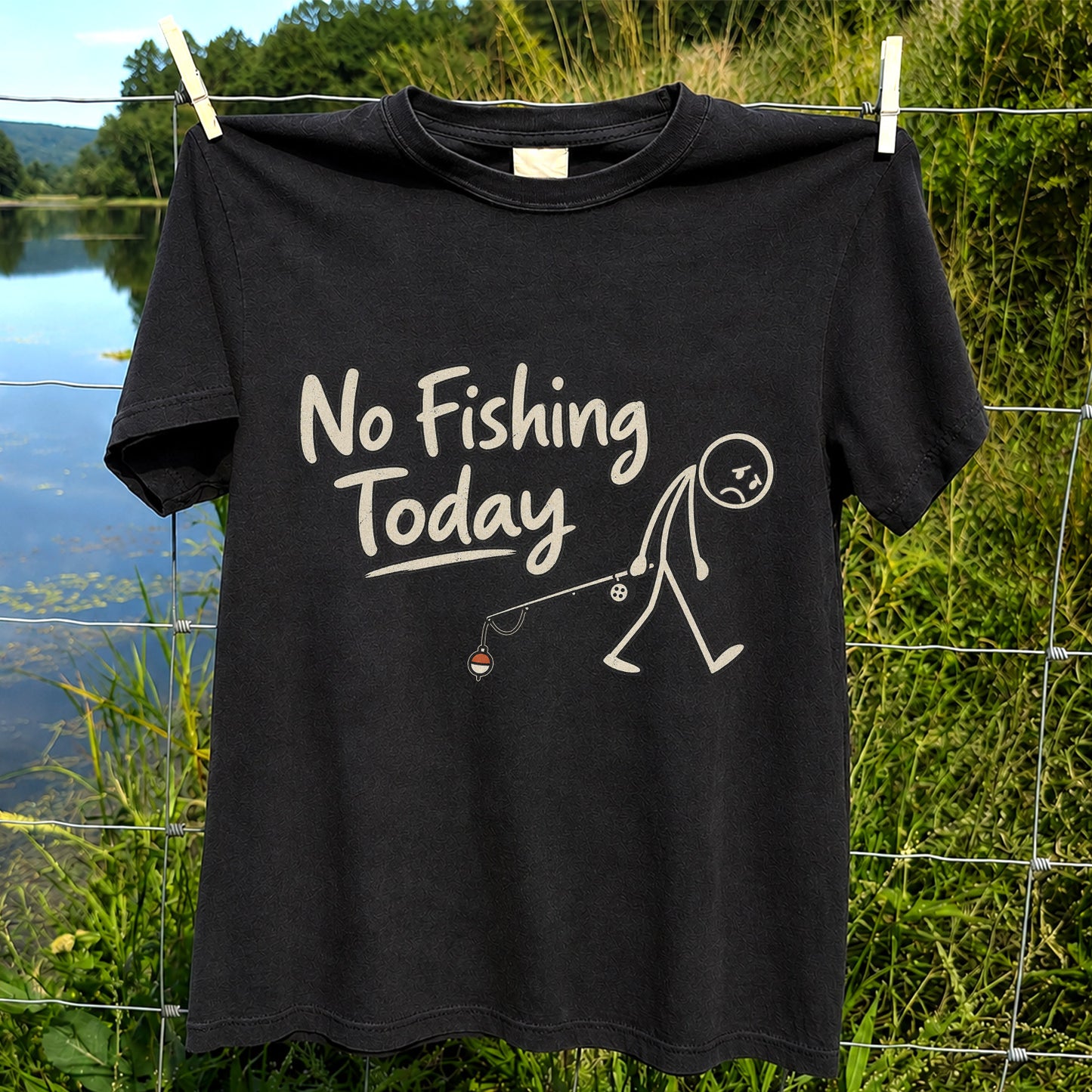 No Fishing Today Sad Angler Funny Fishing T-Shirt