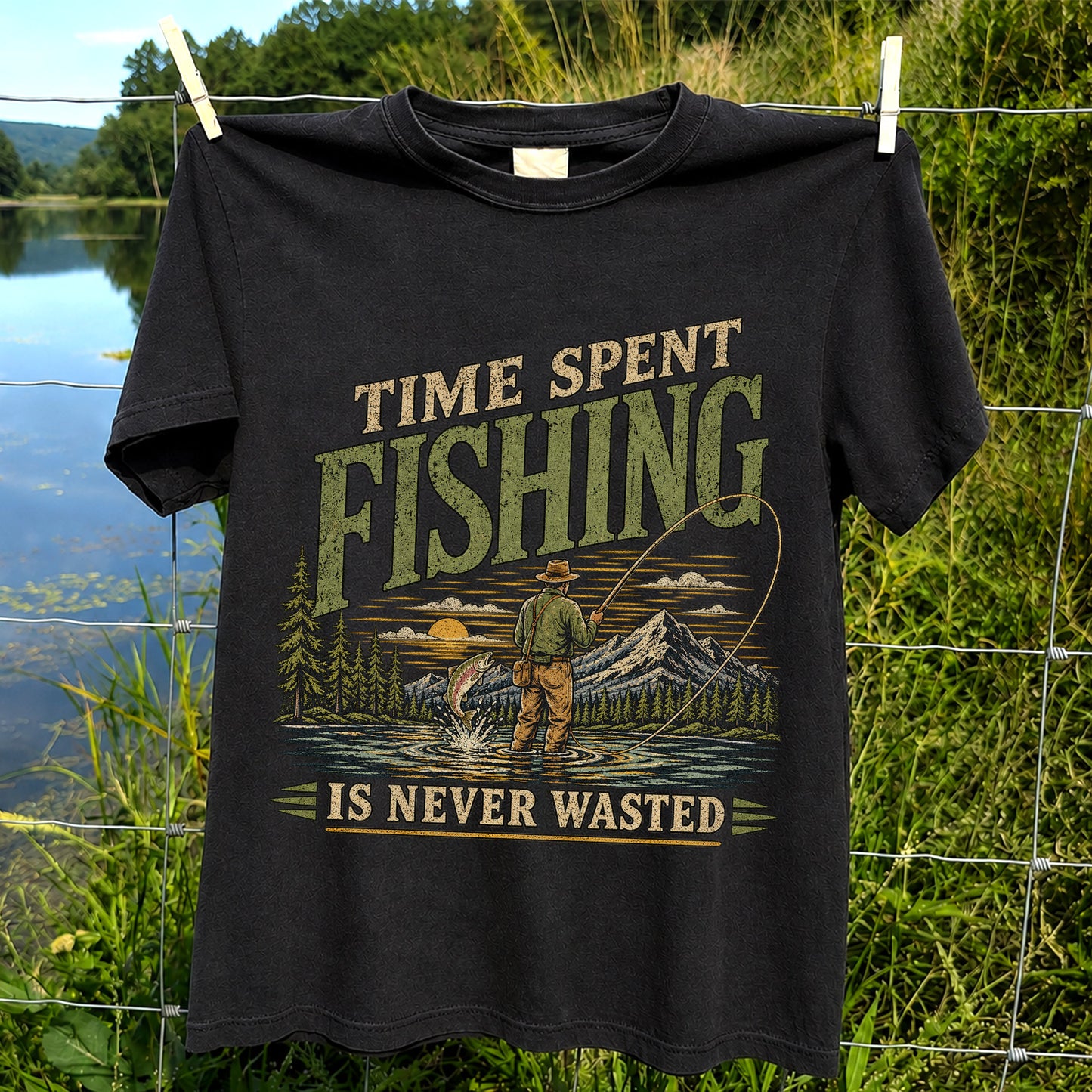 Time Spent Fishing Is Never Wasted Fly Fishing T-Shirt
