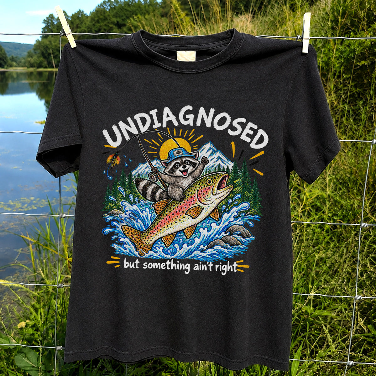 Undiagnosed But Something Ain't Right Raccoon Trout Fishing T-Shirt