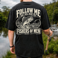 Follow Me Fishers of Men Christian Bass Fishing Graphic T-Shirt | Back Print