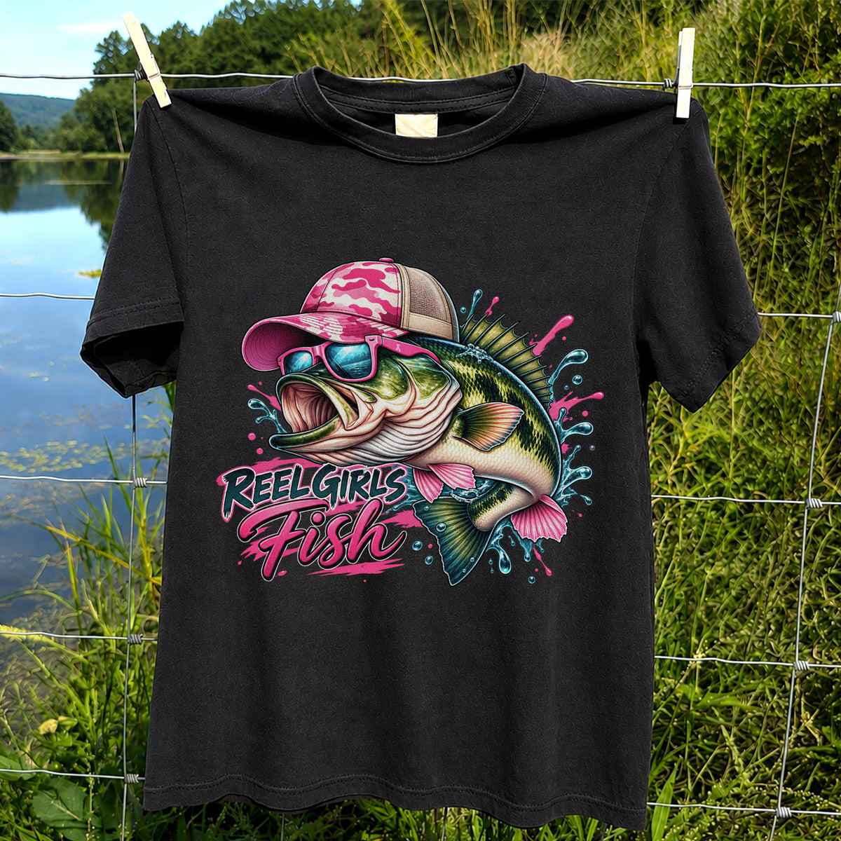 Reel Girls Fish Pink Largemouth Bass Fishing T-Shirt