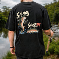 Salmon Salmon Off Funny Weightlifting Fish Fishing T-Shirt | Back Print