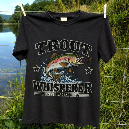 Trout Whisperer Fresh Water Dept Rainbow Tee, Trout Fishing T-Shirt