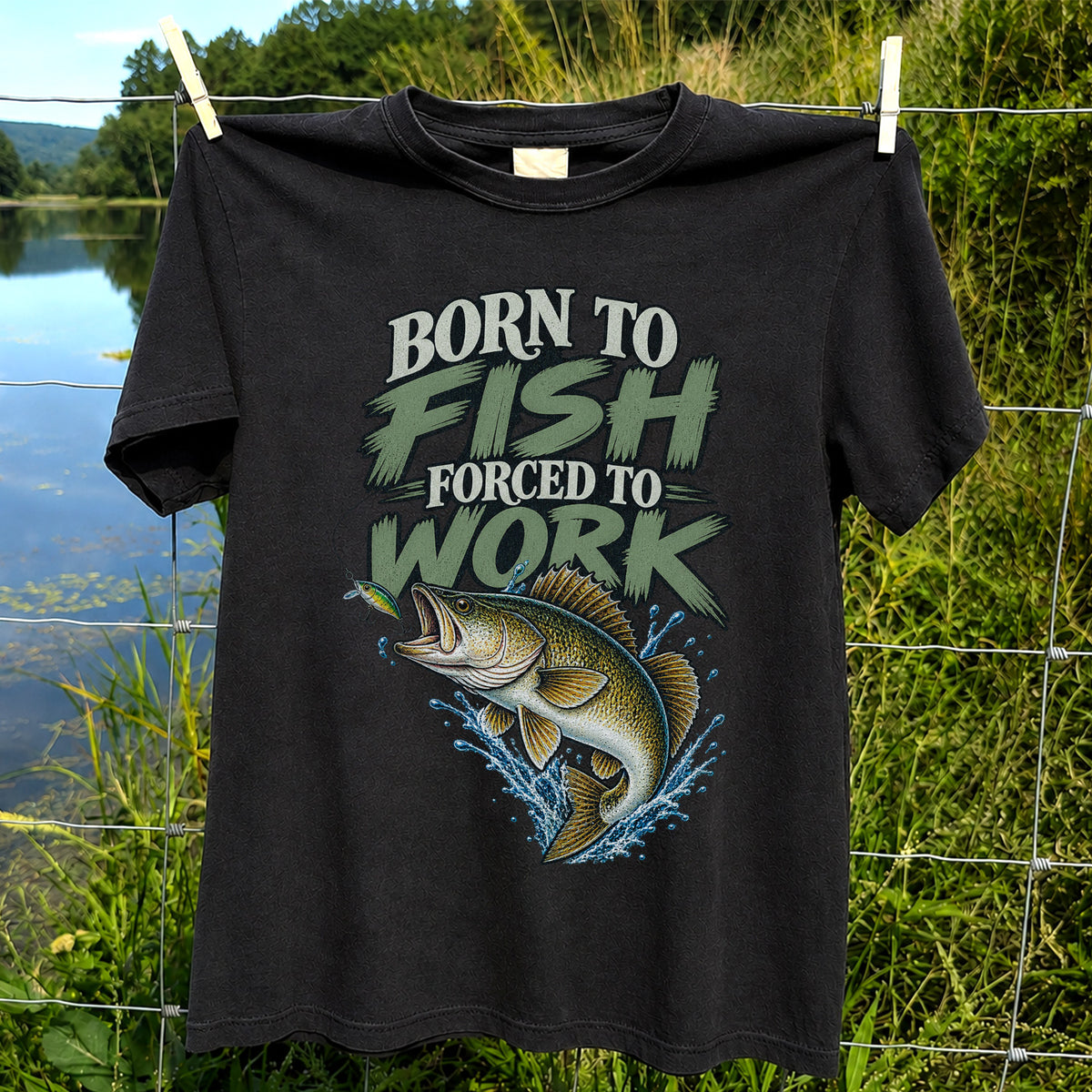 Born to Fish Forced to Work Bass Fishing T-Shirt