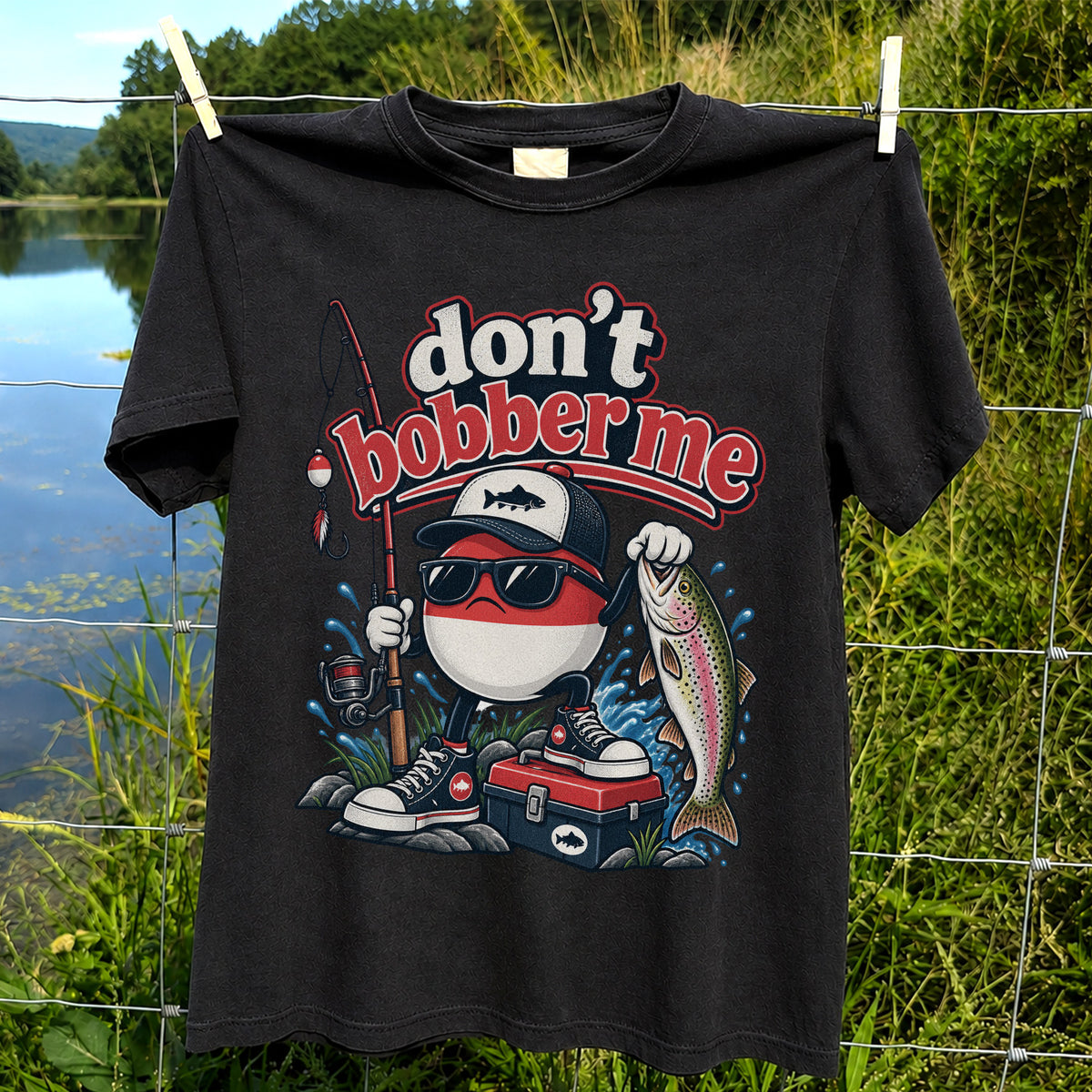 Don't Bobber Me Funny Fishing Bobber Holding Rainbow Trout T-Shirt