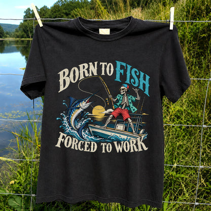 Skeleton Marlin Fishing Boat Graphic T-Shirt