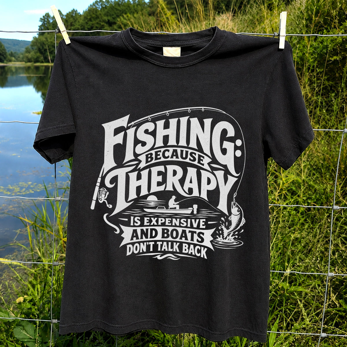 Fishing Because Therapy Is Expensive and Boats Don't Talk Back T-Shirt