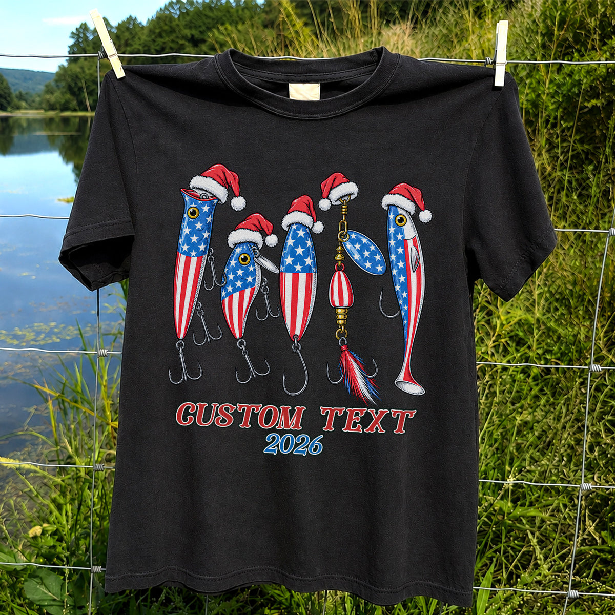 Personalized Patriotic Christmas Fishing Lures T-Shirt