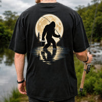 Bigfoot Fishing Under a Full Moon Graphic T-Shirt | Back Print