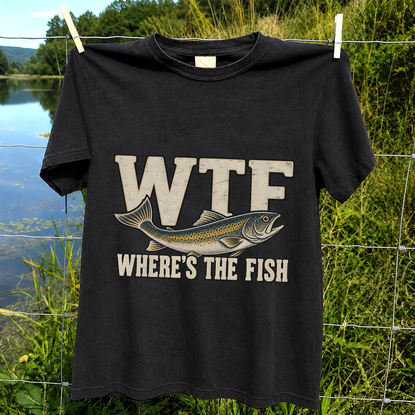 WTF Where’s the Fish Funny Fishing Graphic T-Shirt