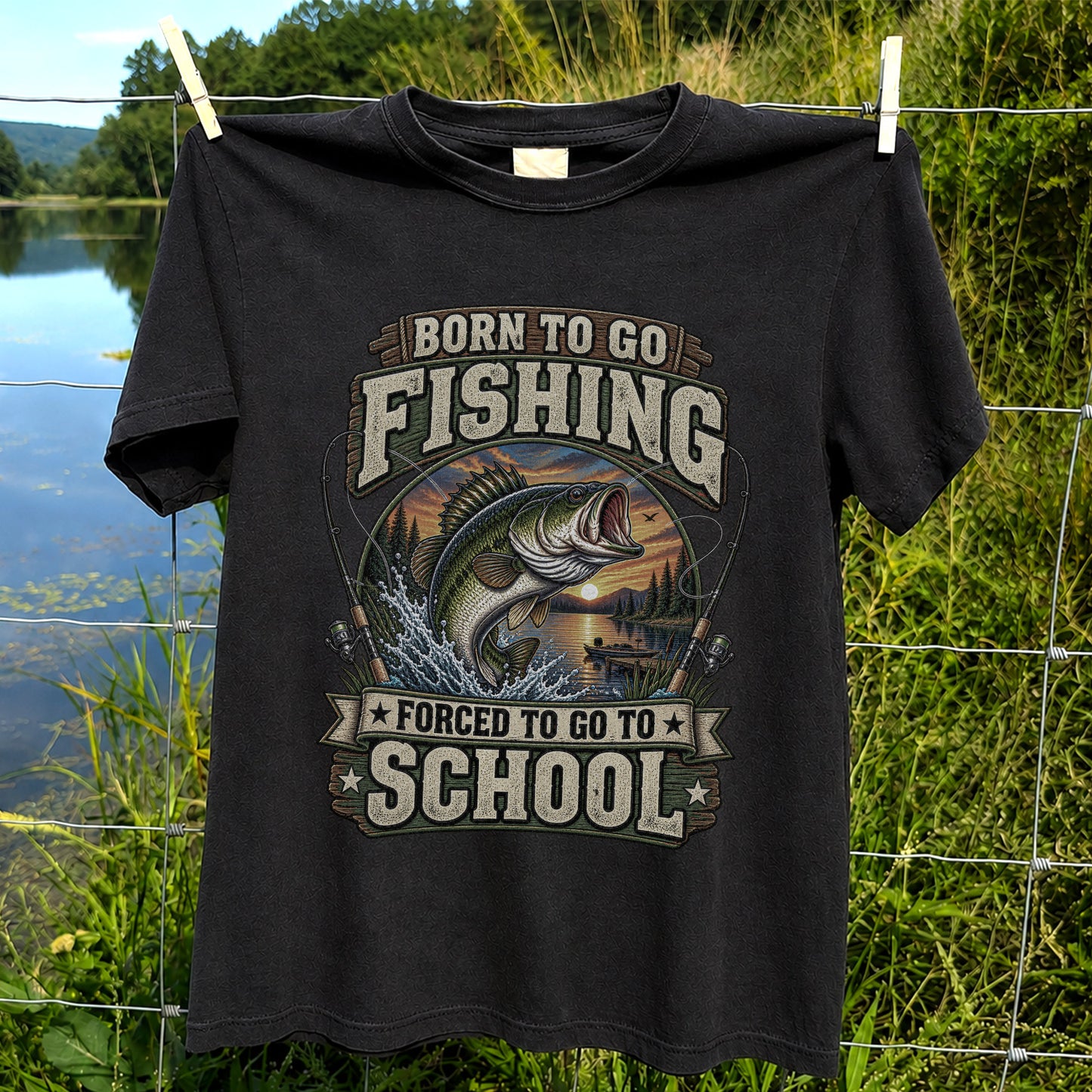Born to Go Fishing Forced to Go to School Bass T-Shirt