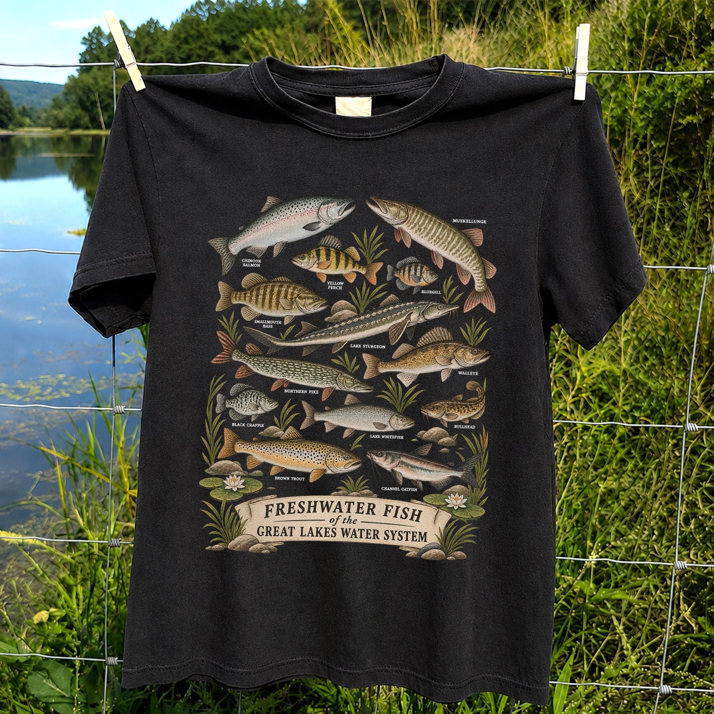 Freshwater Fish of the Great Lakes Water System Graphic T-Shirt