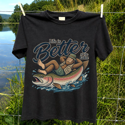 Life Is Better at the Lake Rainbow Trout Fishing Graphic T-Shirt