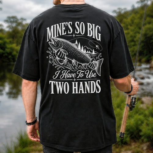 Mine's So Big Trout Fishing Funny Graphic T-Shirt | Back Print