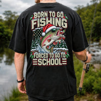 Born to Go Fishing Forced to Go to School Christmas Rainbow Trout T-Shirt | Back Print