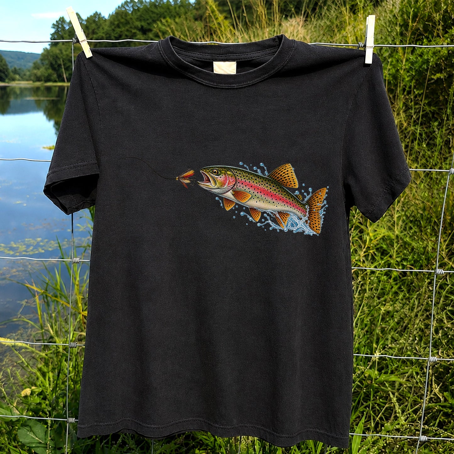 Rainbow Trout Chasing a Fly Fishing Graphic T-Shirt