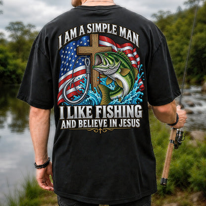 American Flag Bass Fishing Faith Patriotic Graphic T-Shirt | Back Print