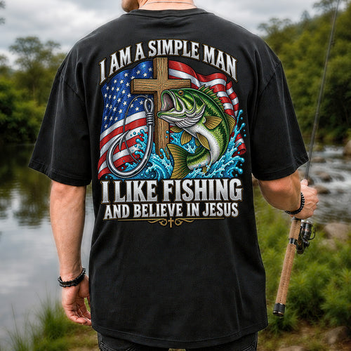 American Flag Bass Fishing Faith Patriotic Graphic T-Shirt | Back Print
