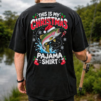 This Is My Christmas Pajama Shirt Rainbow Trout Fishing T-Shirt | Back Print