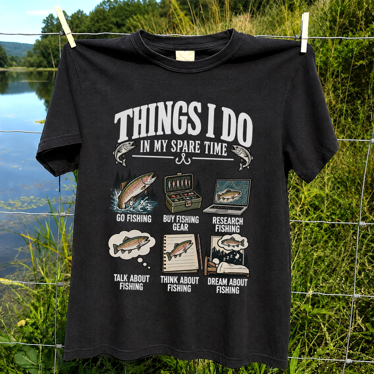 Things I Do in My Spare Time Funny Fishing Graphic T-Shirt