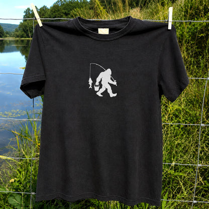 Fishing Silhouette with Catch and Bucket Graphic T-Shirt