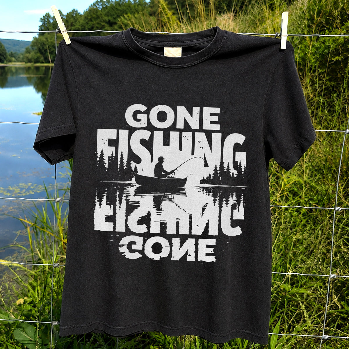 Gone Fishing Lake Adventure Angler Graphic T-Shirt