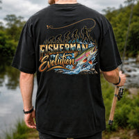 Fisherman Evolution Rainbow Trout Fly Fishing Graphic T-Shirt | Back Print