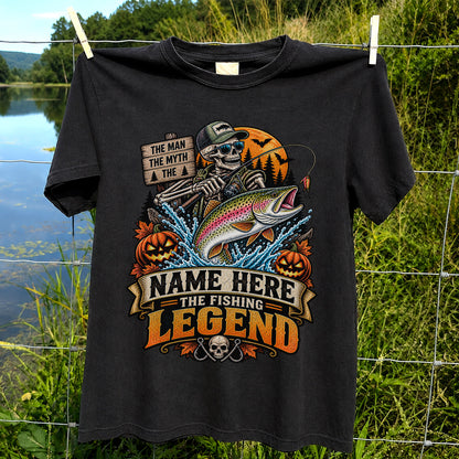 The Man The Myth The Fishing Legend Name Here Halloween Skeleton Rainbow Trout T-Shirt