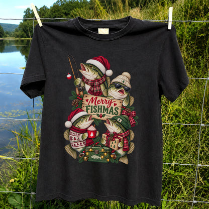 Merry Fishmas Bass Christmas Fishing Graphic T-Shirt
