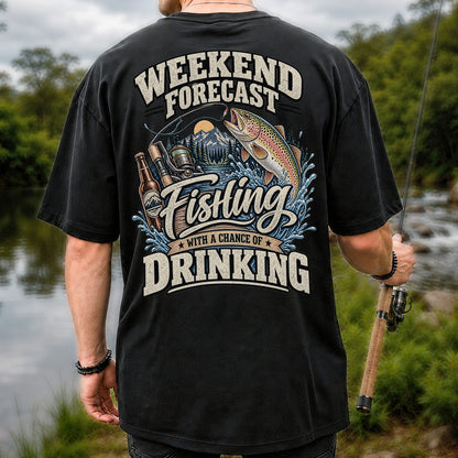 Weekend Forecast Fishing With a Chance of Drinking Trout T-Shirt | Back Print