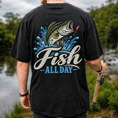 Fish All Day Jumping Bass Fishing Graphic T-Shirt | Back Print