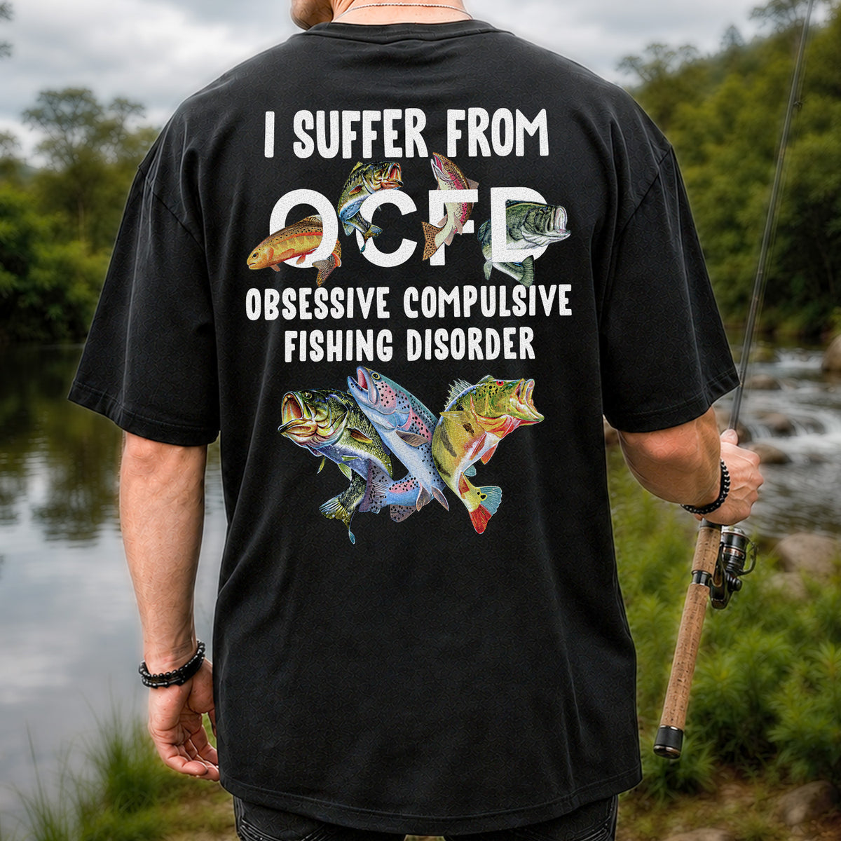 Fishing Obsession Colorful Fish Graphic T-Shirt | Back Print