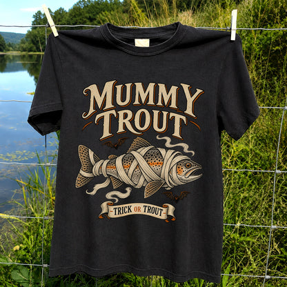 Mummy Trout Trick or Trout Halloween Fishing T-Shirt