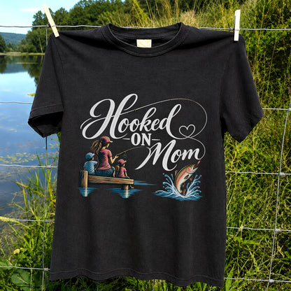 Hooked on Mom Family Fishing Graphic T-Shirt