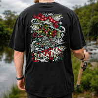 Christmas Trout and Fish Skeleton Holiday Fishing T-Shirt | Back Print